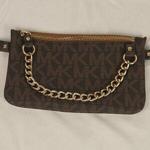 Michael Kors Monogram Logo Belt Bag w/ Chain Accent – Brown/Gold Size L